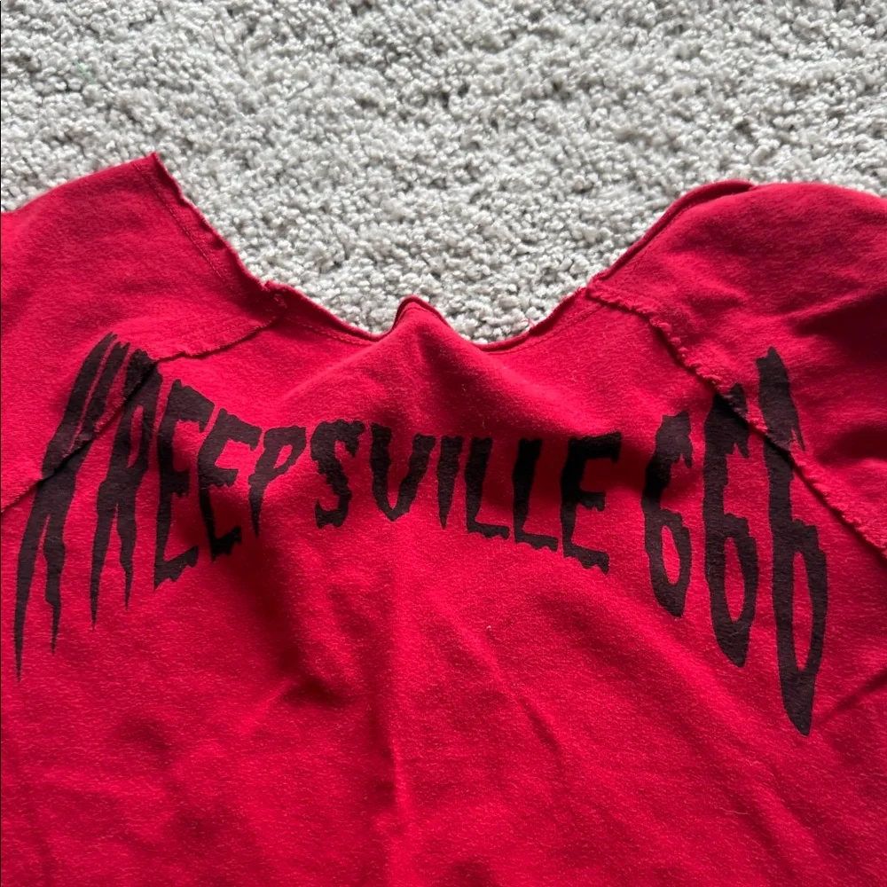 Creepsville 666 Red Skeleton Graphic Scoop Neck Tee Medium - Picture 4 of 4